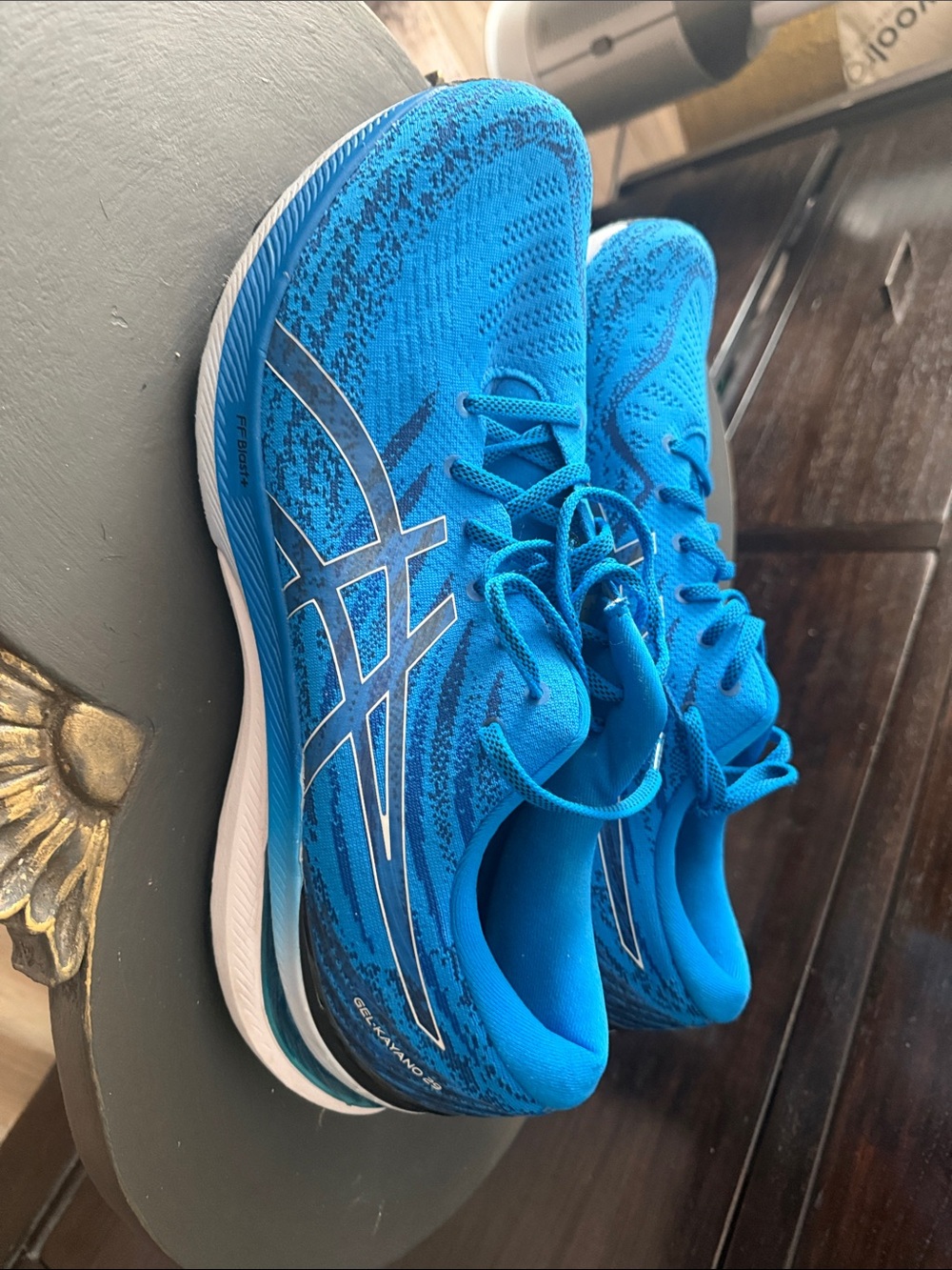 ASICS Gel Kayano 29 Bright Blue Knit Running Shoes with White Accents